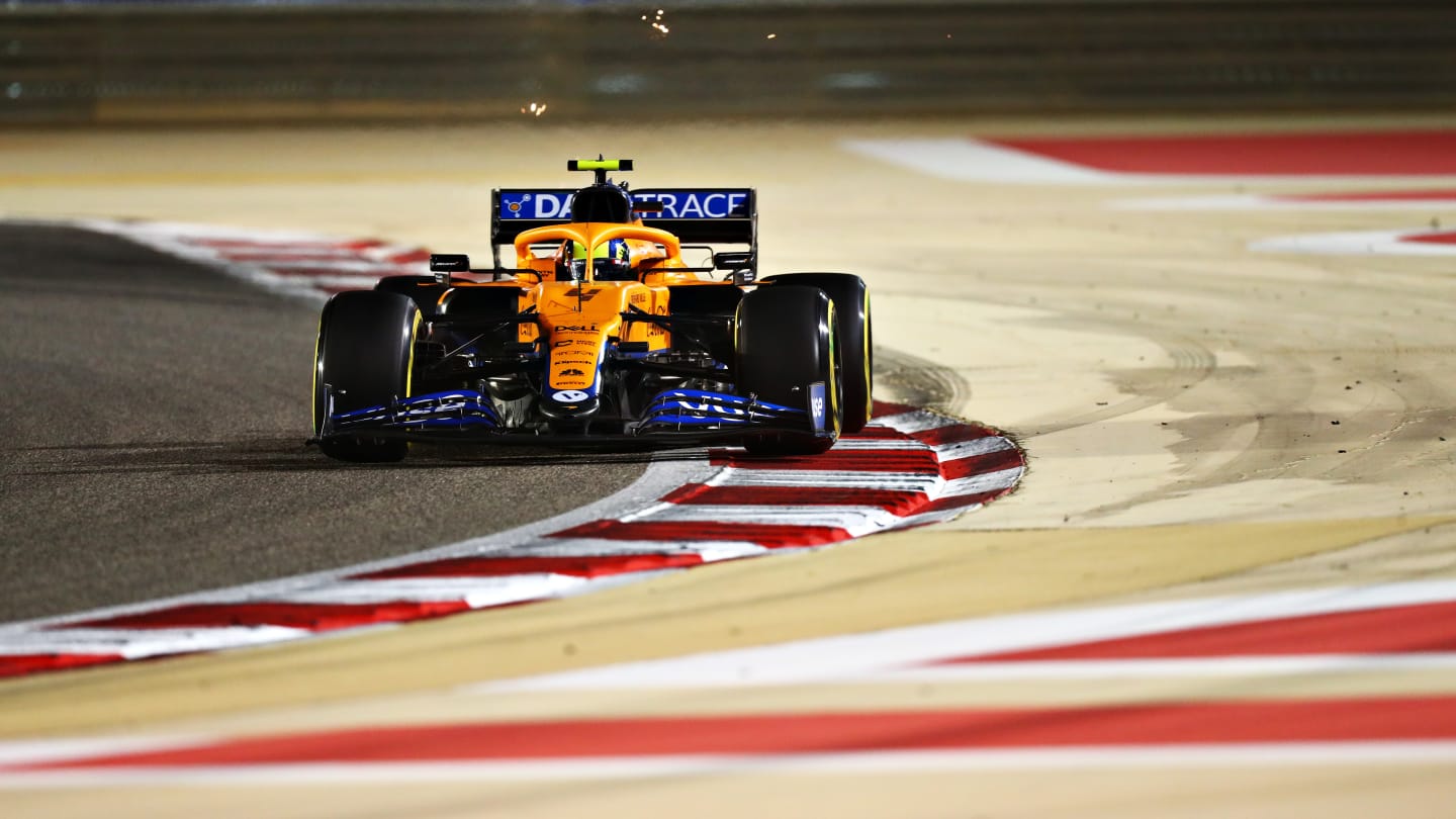 BAHRAIN, BAHRAIN - MARCH 28: Lando Norris of Great Britain driving the (4) McLaren F1 Team MCL35M