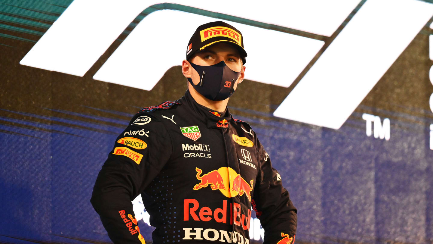 BAHRAIN, BAHRAIN - MARCH 28: Second placed Max Verstappen of Netherlands and Red Bull Racing looks dejected on the podium during the F1 Grand Prix of Bahrain at Bahrain International Circuit on March 28, 2021 in Bahrain, Bahrain. (Photo by Clive Mason - Formula 1/Formula 1 via Getty Images)