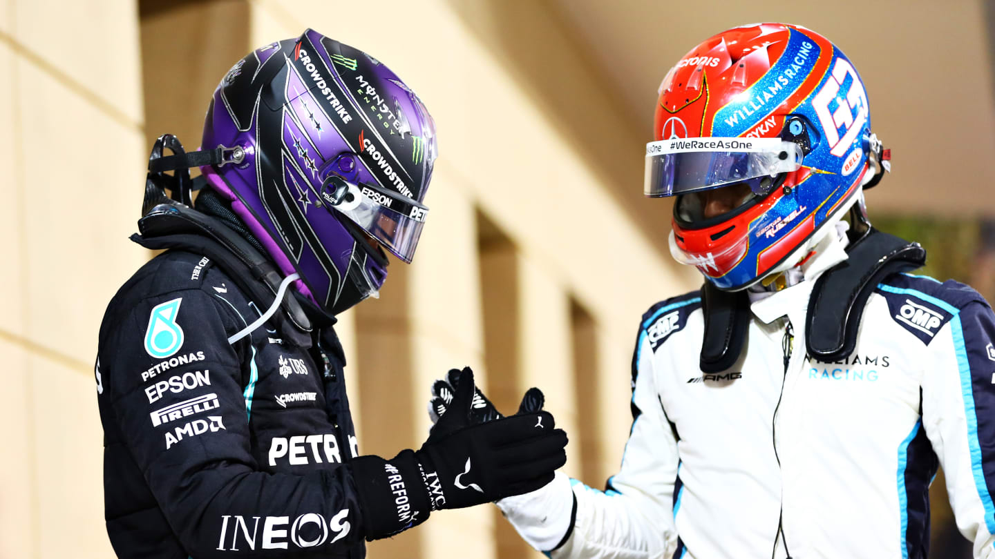 BAHRAIN, BAHRAIN - MARCH 28: Race winner Lewis Hamilton of Great Britain and Mercedes GP is