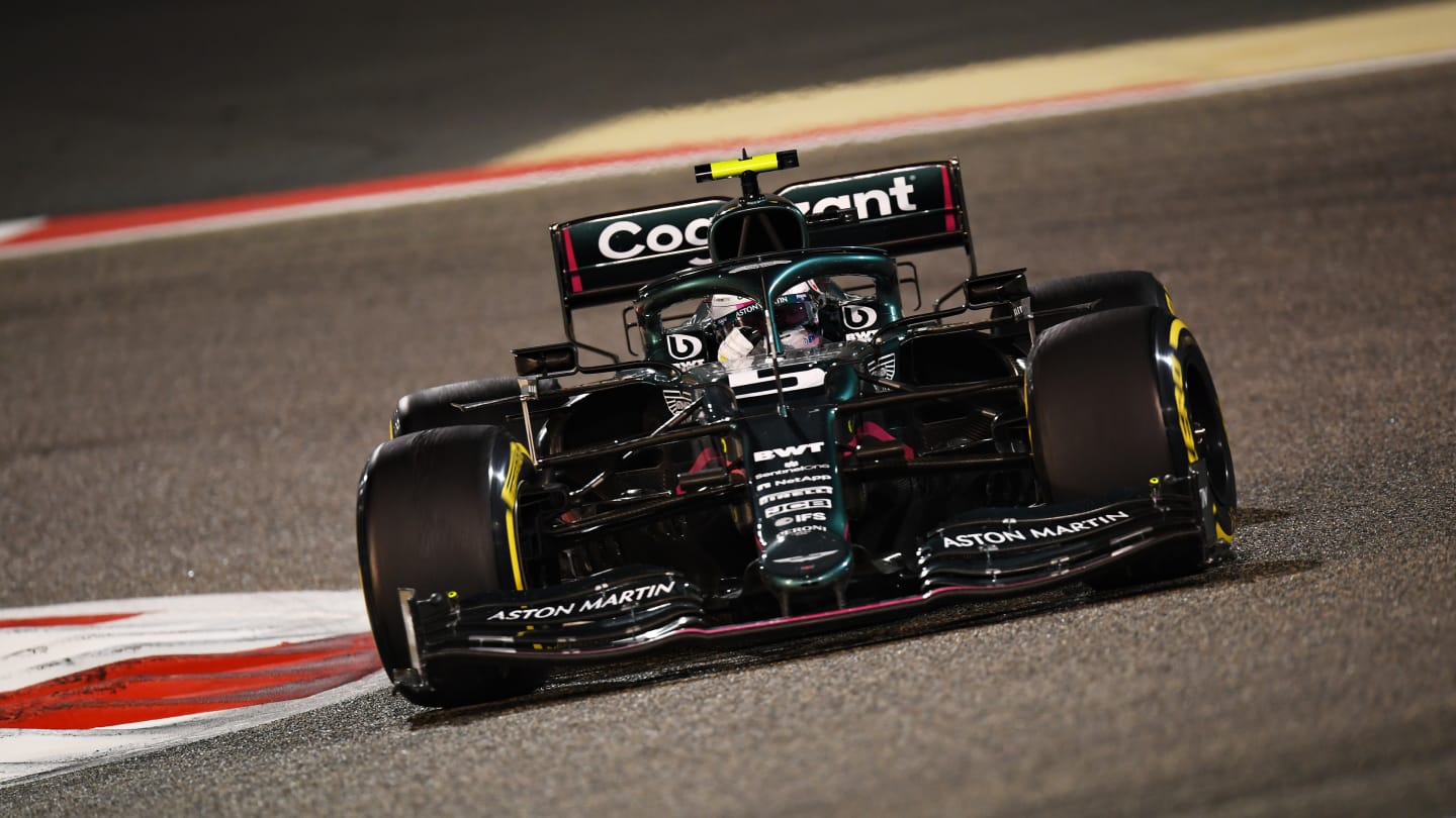 BAHRAIN, BAHRAIN - MARCH 28: Sebastian Vettel of Germany driving the (5) Aston Martin AMR21