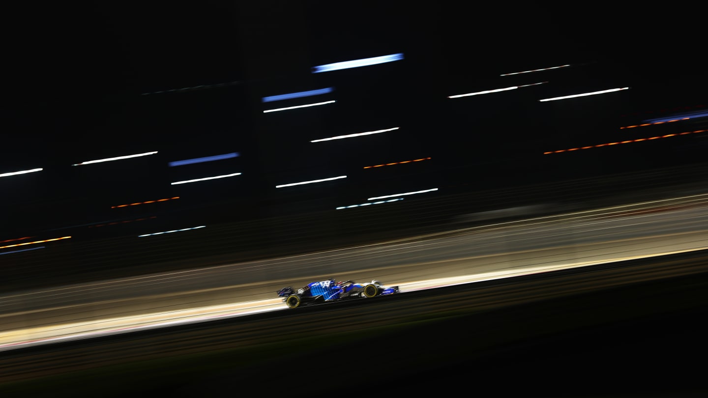 BAHRAIN, BAHRAIN - MARCH 28: George Russell of Great Britain driving the (63) Williams Racing FW43B Mercedes on track during the F1 Grand Prix of Bahrain at Bahrain International Circuit on March 28, 2021 in Bahrain, Bahrain. (Photo by Dan Istitene - Formula 1/Formula 1 via Getty Images)