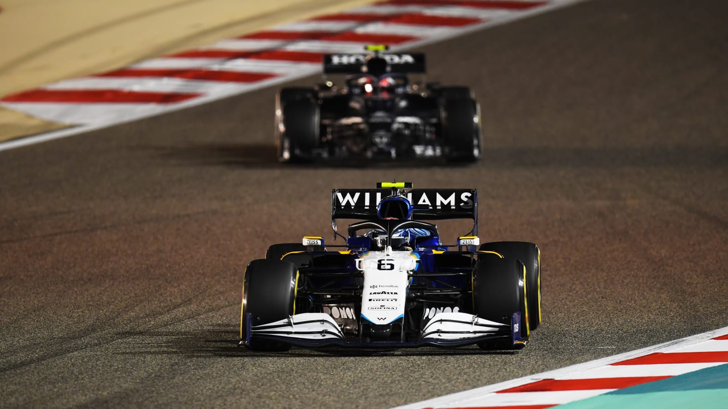 BAHRAIN, BAHRAIN - MARCH 28: Nicholas Latifi of Canada driving the (6) Williams Racing FW43B Mercedes on track during the F1 Grand Prix of Bahrain at Bahrain International Circuit on March 28, 2021 in Bahrain, Bahrain. (Photo by Clive Mason - Formula 1/Formula 1 via Getty Images)