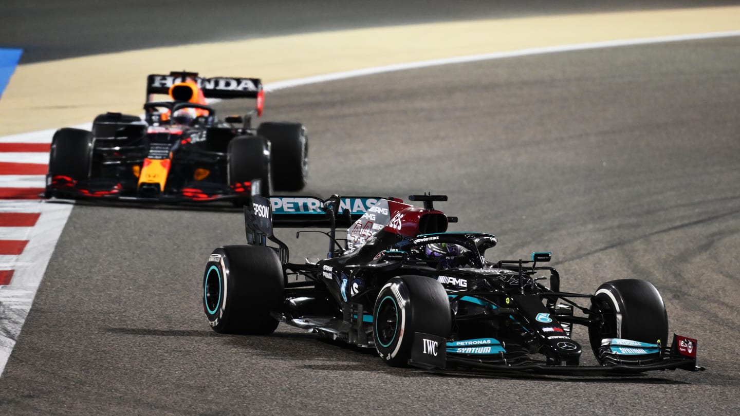 BAHRAIN, BAHRAIN - MARCH 28: Lewis Hamilton of Great Britain driving the (44) Mercedes AMG Petronas