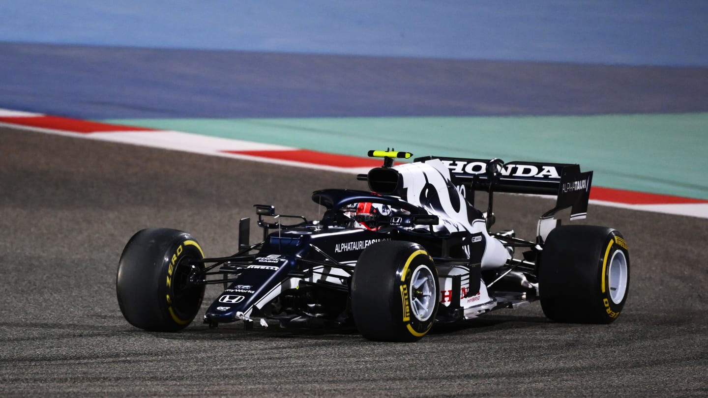 BAHRAIN, BAHRAIN - MARCH 28: Pierre Gasly of France driving the (10) Scuderia AlphaTauri AT02 Honda