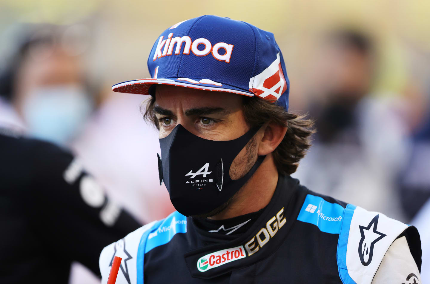 BAHRAIN, BAHRAIN - MARCH 28: Fernando Alonso of Spain and Alpine F1 Team looks on from the grid