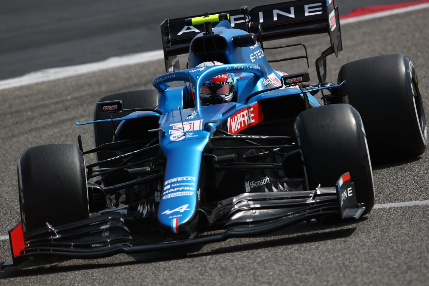 The resplendent blue of the Alpine A521 shines at Sakhir, with Esteban Ocon taking over on day 1