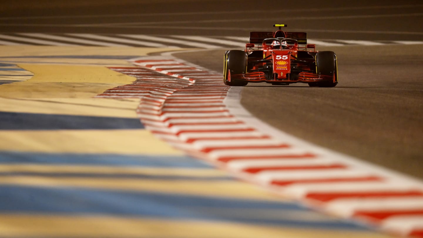 BAHRAIN, BAHRAIN - MARCH 12: Carlos Sainz of Spain driving the (55) Scuderia Ferrari SF21 on track