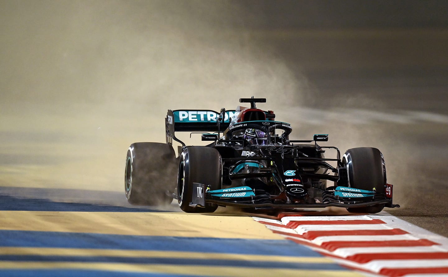 BAHRAIN, BAHRAIN - MARCH 12: Lewis Hamilton of Great Britain driving the (44) Mercedes AMG Petronas