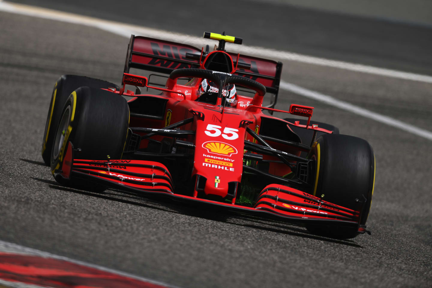 BAHRAIN, BAHRAIN - MARCH 13: Carlos Sainz of Spain driving the (55) Scuderia Ferrari SF21 on track