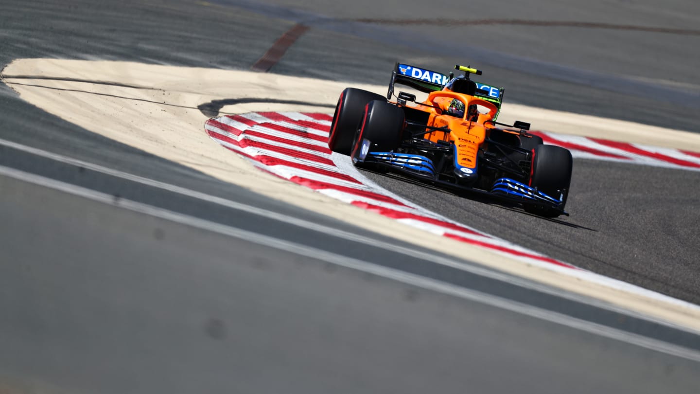 BAHRAIN, BAHRAIN - MARCH 14: Lando Norris of Great Britain driving the (4) McLaren F1 Team MCL35M