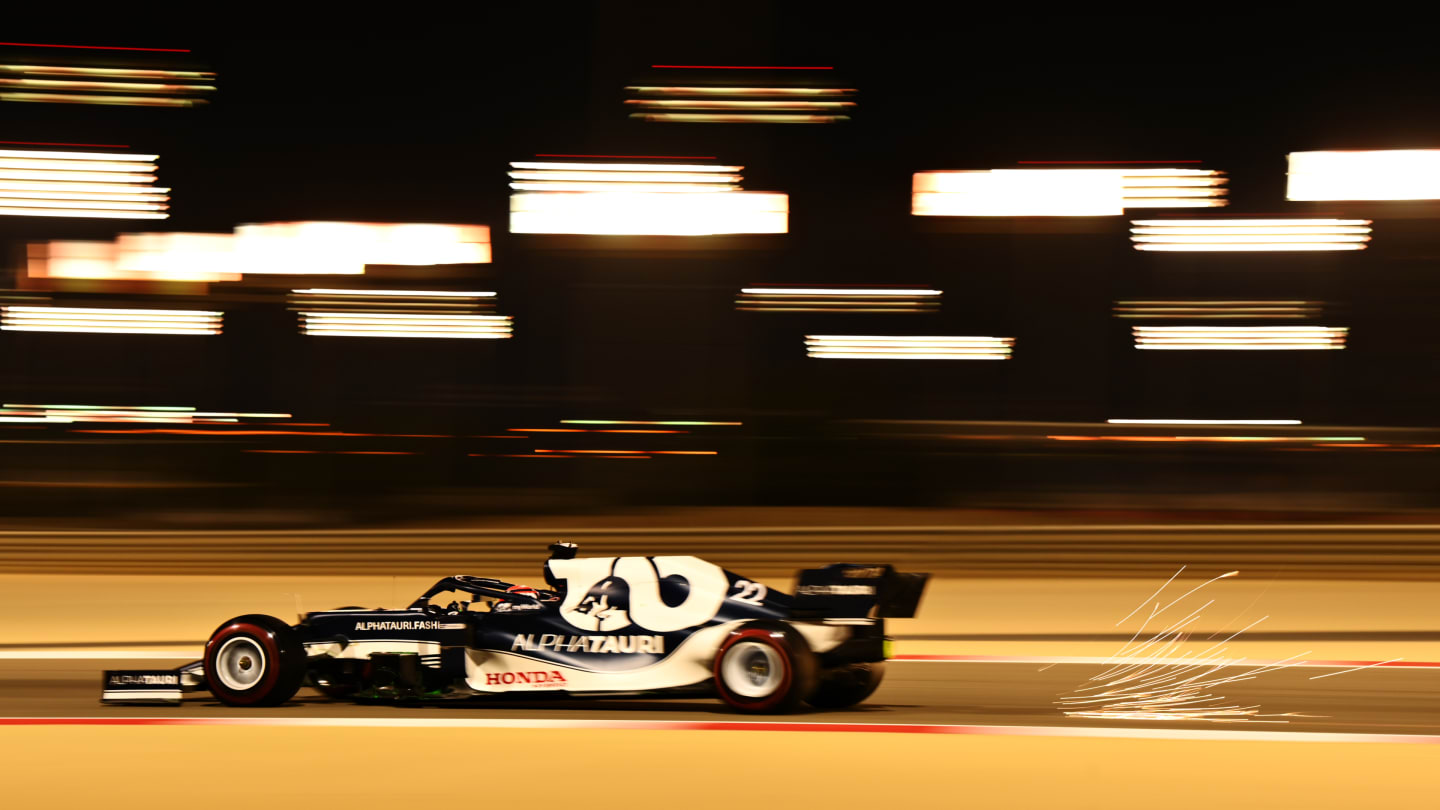 BAHRAIN, BAHRAIN - MARCH 14: Yuki Tsunoda of Japan driving the (22) Scuderia AlphaTauri AT02 Honda 