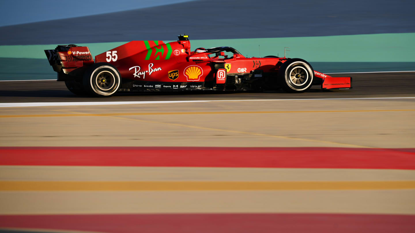 BAHRAIN, BAHRAIN - MARCH 14: Carlos Sainz of Spain driving the (55) Scuderia Ferrari SF21 during