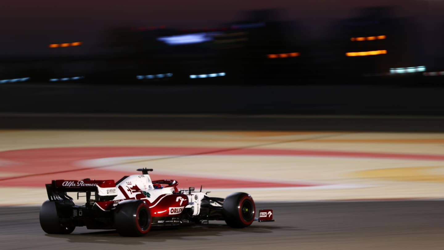 BAHRAIN, BAHRAIN - MARCH 14:  Kimi Raikkonen of Finland driving the (7) Alfa Romeo Racing C41
