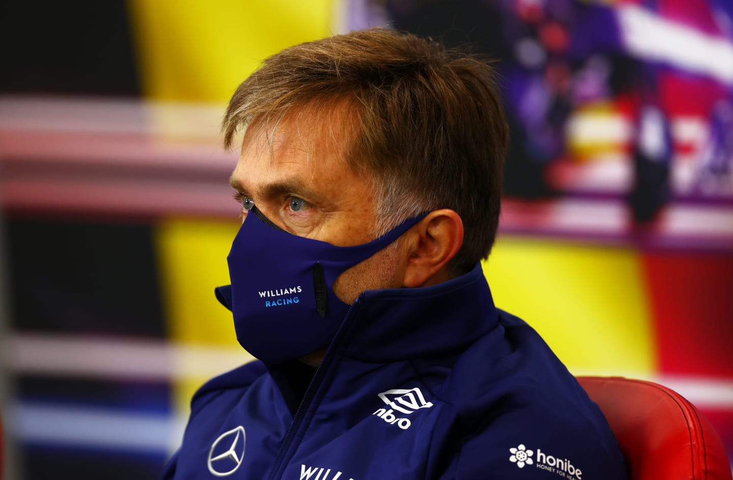 SPA, BELGIUM - AUGUST 27: Jost Capito, CEO of Williams F1 talks in the Team Principals Press Conference during practice ahead of the F1 Grand Prix of Belgium at Circuit de Spa-Francorchamps on August 27, 2021 in Spa, Belgium. (Photo by Dan Istitene/Getty Images)