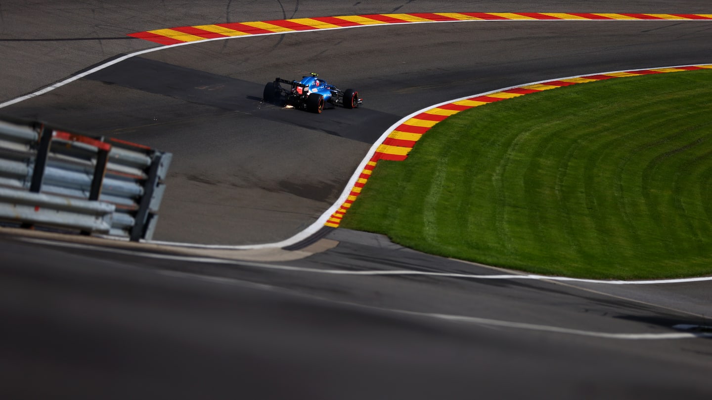 SPA, BELGIUM - AUGUST 27: Esteban Ocon of France driving the (31) Alpine A521 Renault during practice ahead of the F1 Grand Prix of Belgium at Circuit de Spa-Francorchamps on August 27, 2021 in Spa, Belgium. (Photo by Dan Istitene - Formula 1/Formula 1 via Getty Images)