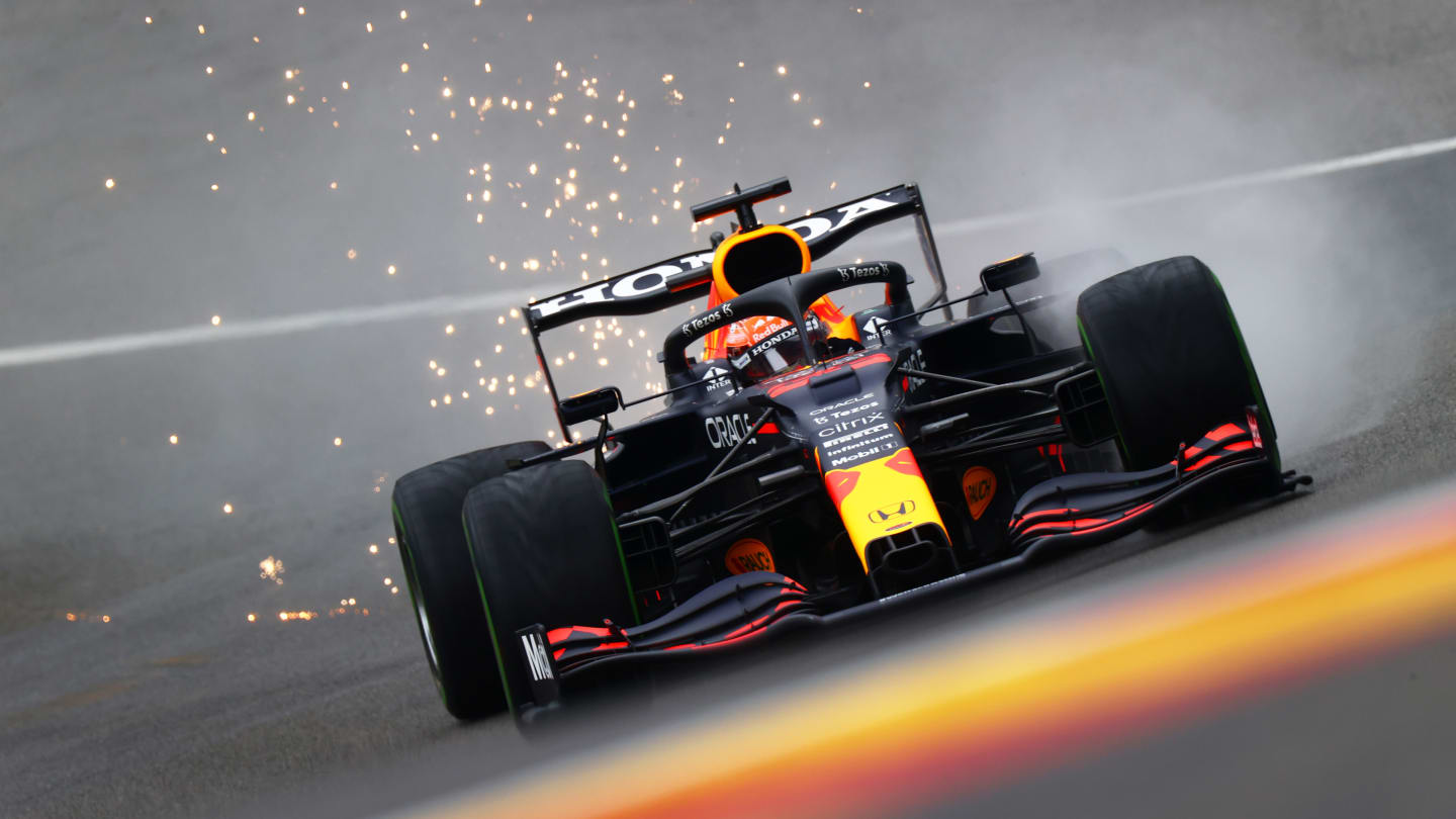 SPA, BELGIUM - AUGUST 28: Max Verstappen of the Netherlands driving the (33) Red Bull Racing RB16B