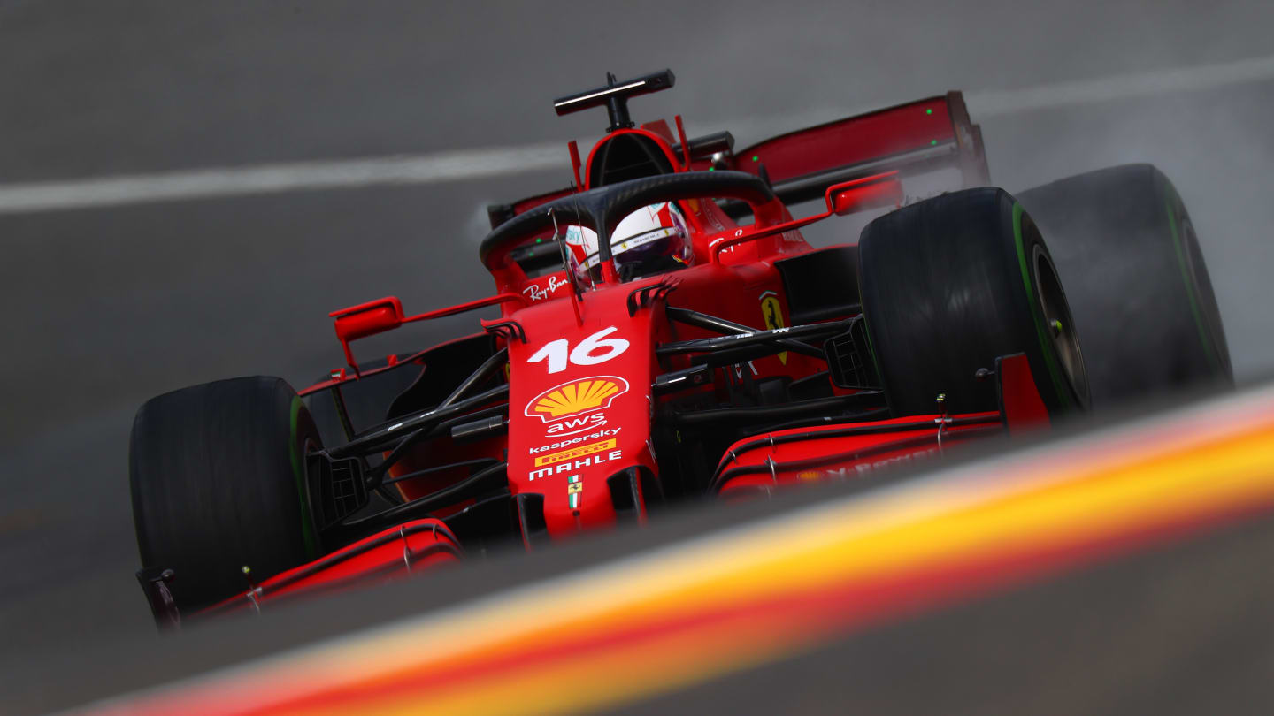 SPA, BELGIUM - AUGUST 28: Charles Leclerc of Monaco driving the (16) Scuderia Ferrari SF21 during