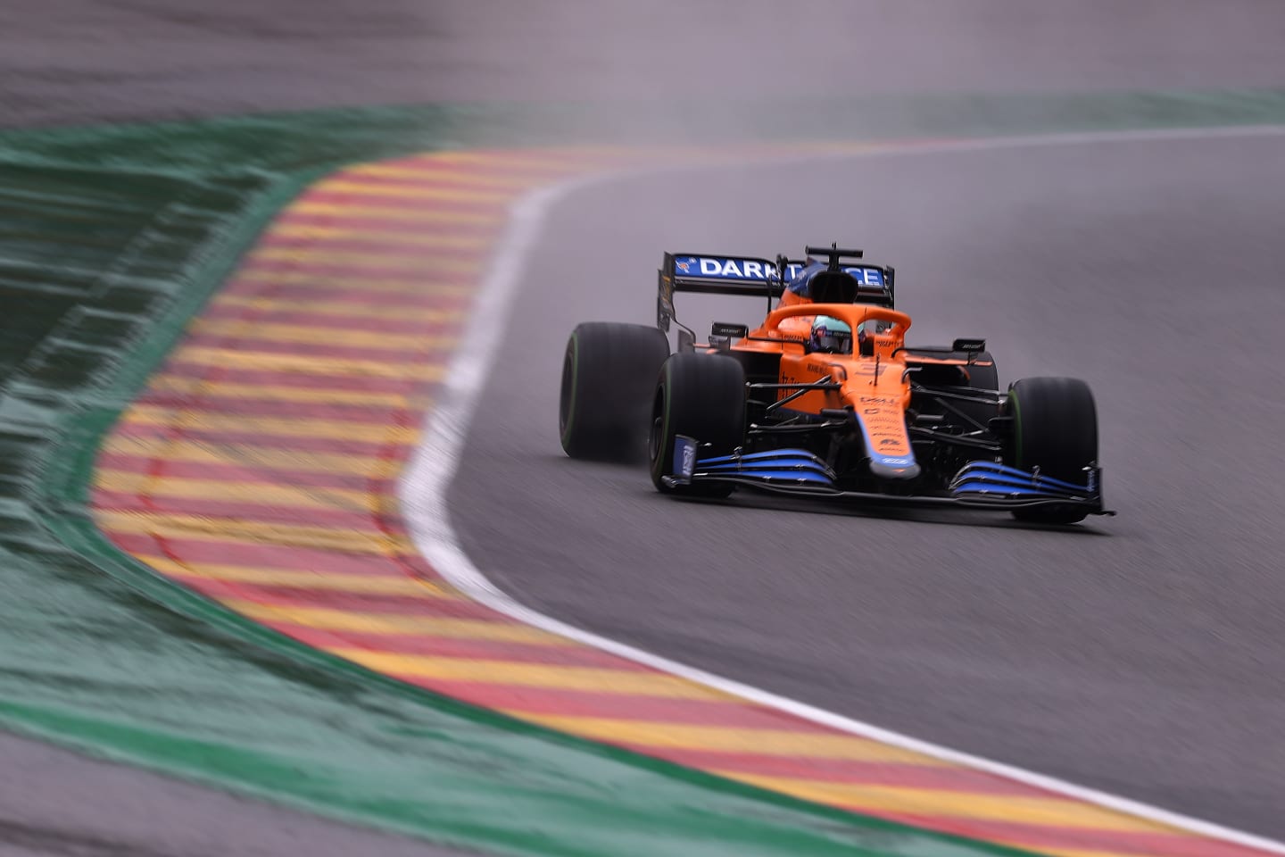 SPA, BELGIUM - AUGUST 28: Daniel Ricciardo of Australia driving the (3) McLaren F1 Team MCL35M Mercedes during qualifying ahead of the F1 Grand Prix of Belgium at Circuit de Spa-Francorchamps on August 28, 2021 in Spa, Belgium. (Photo by Lars Baron/Getty Images)