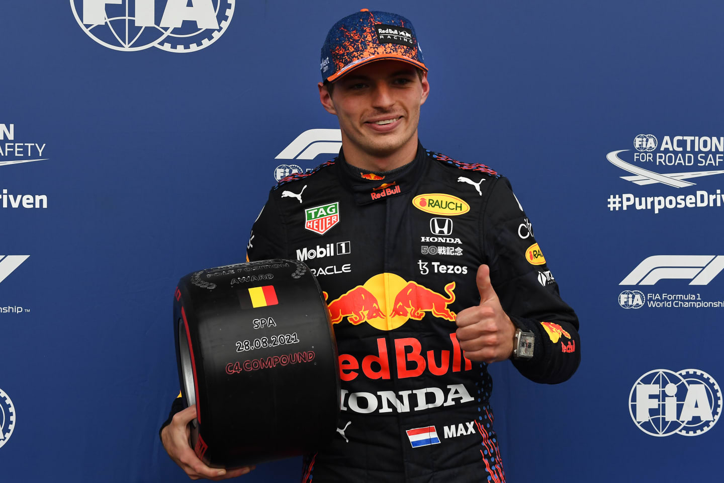SPA, BELGIUM - AUGUST 28: Pole position qualifier Max Verstappen of Netherlands and Red Bull Racing