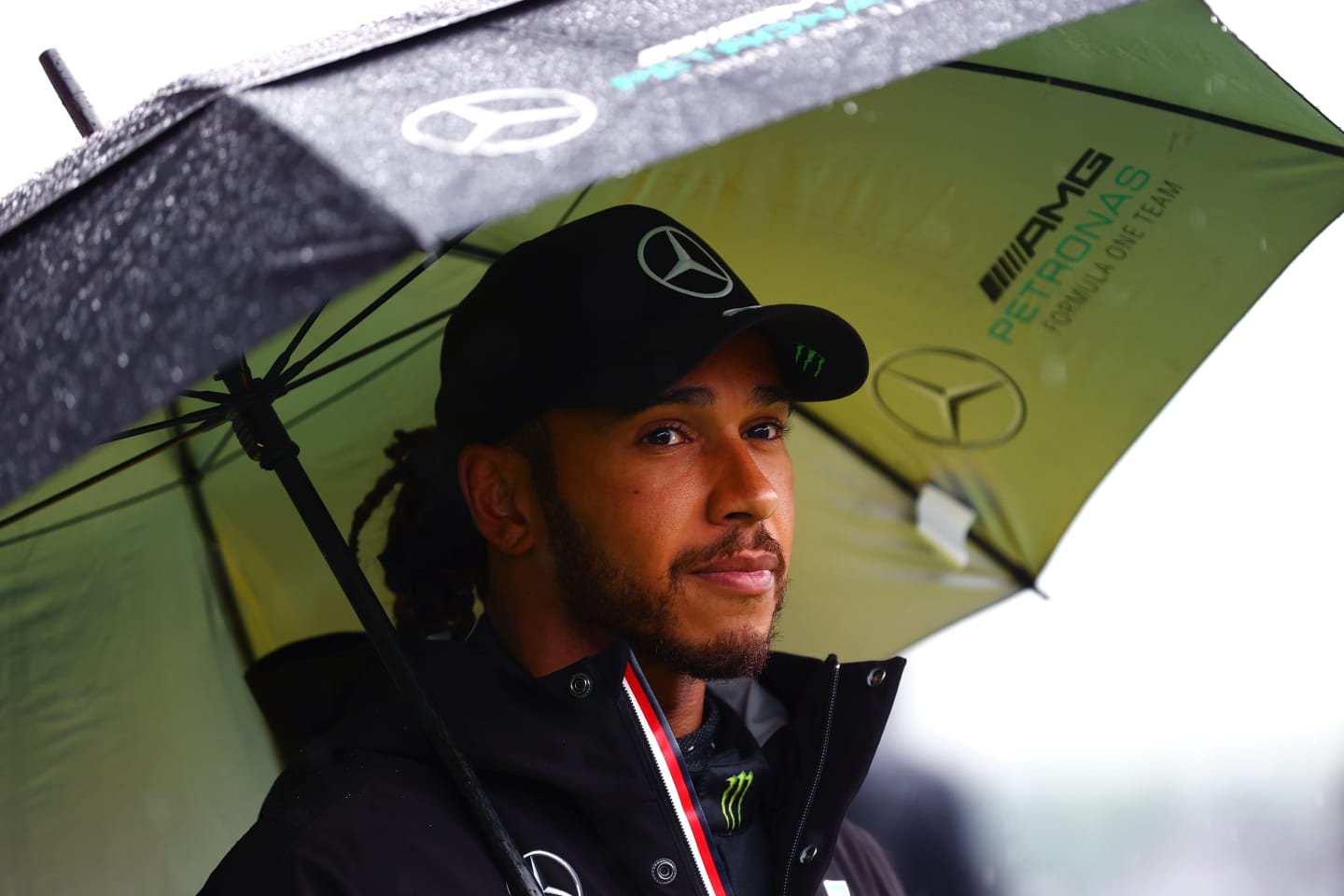 SPA, BELGIUM - AUGUST 28: Third place qualifier Lewis Hamilton of Great Britain and Mercedes GP looks on in parc ferme during qualifying ahead of the F1 Grand Prix of Belgium at Circuit de Spa-Francorchamps on August 28, 2021 in Spa, Belgium. (Photo by Dan Istitene - Formula 1/Formula 1 via Getty Images)