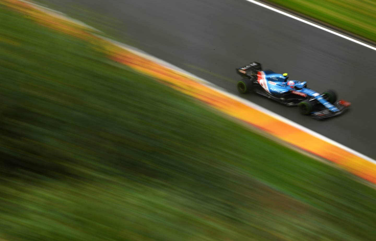 SPA, BELGIUM - AUGUST 28: Esteban Ocon of France driving the (31) Alpine A521 Renault during qualifying ahead of the F1 Grand Prix of Belgium at Circuit de Spa-Francorchamps on August 28, 2021 in Spa, Belgium. (Photo by Dan Mullan/Getty Images)