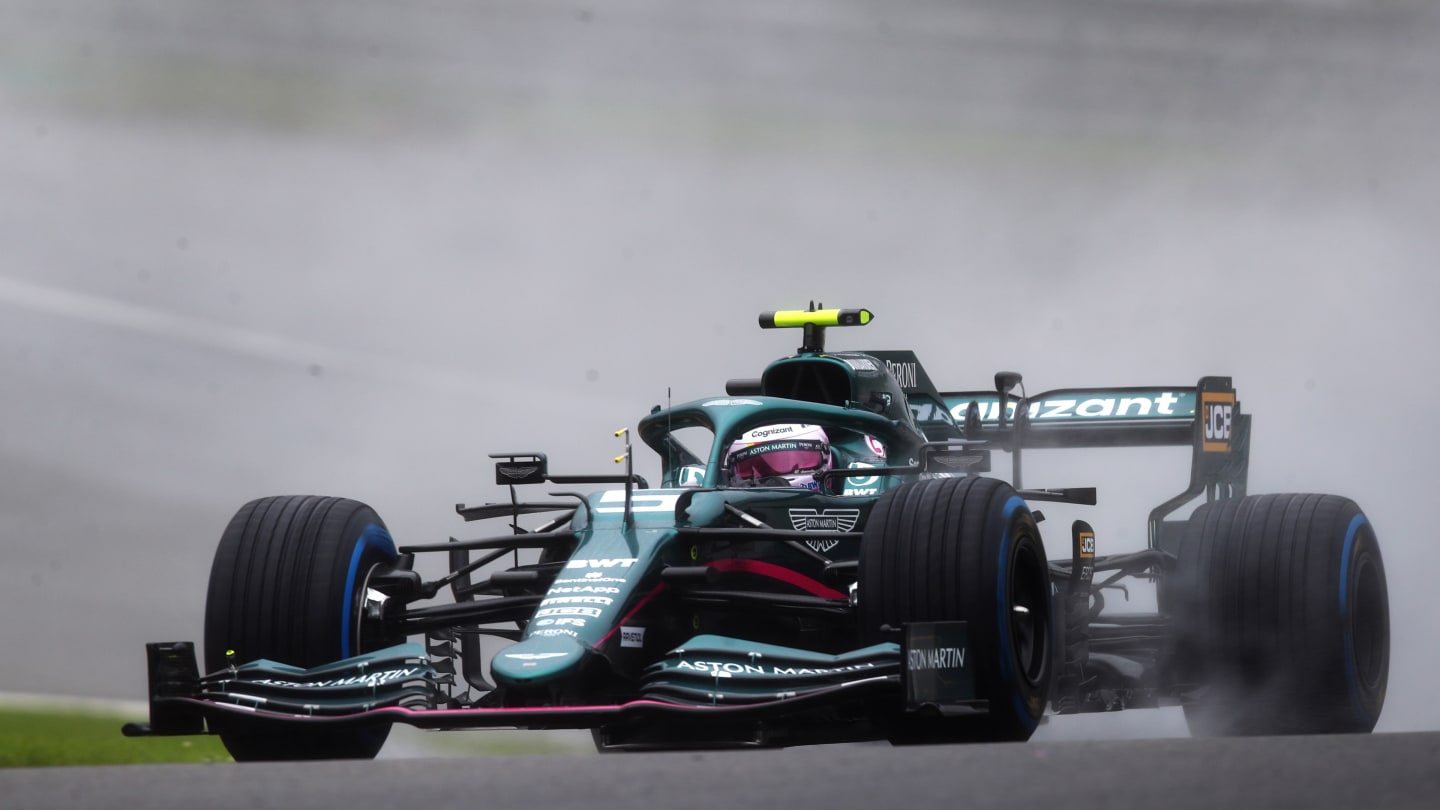 SPA, BELGIUM - AUGUST 29: Sebastian Vettel of Germany driving the (5) Aston Martin AMR21 Mercedes