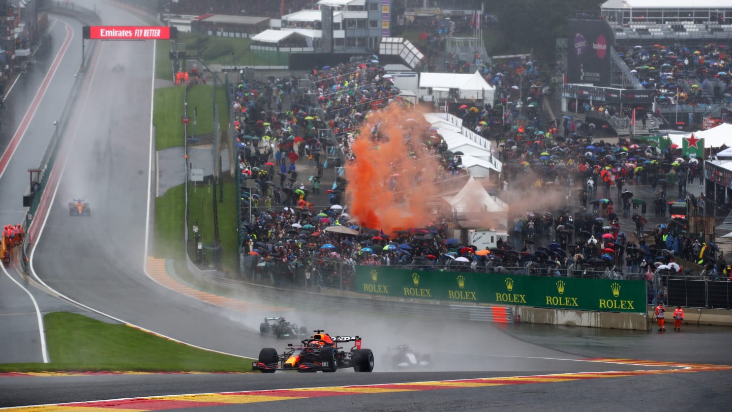 SPA, BELGIUM - AUGUST 29: Max Verstappen of the Netherlands driving the (33) Red Bull Racing RB16B