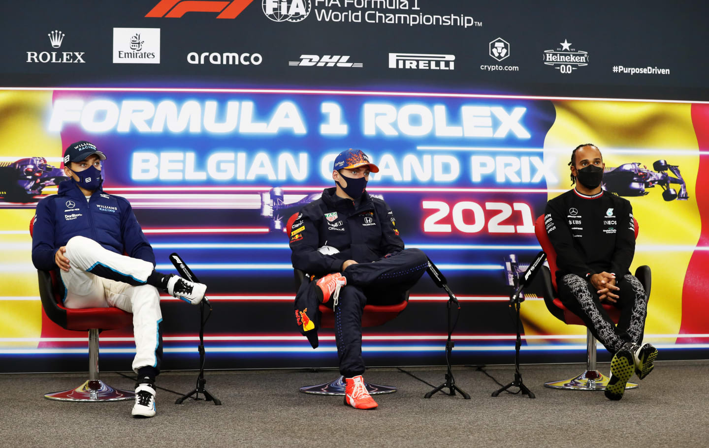 SPA, BELGIUM - AUGUST 29: Race winner Max Verstappen of Netherlands and Red Bull Racing, second