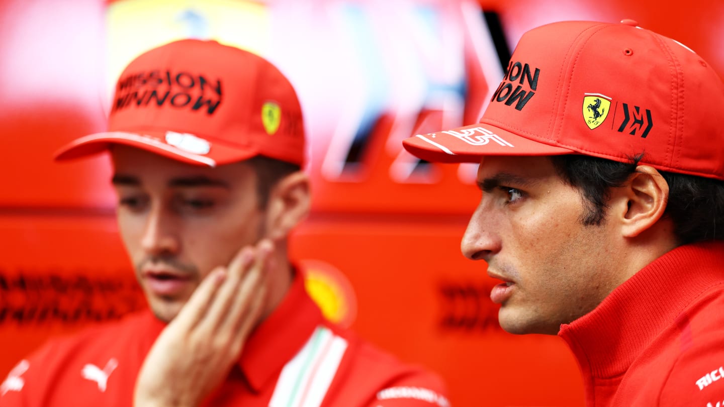 SAO PAULO, BRAZIL - NOVEMBER 13: Carlos Sainz of Spain and Ferrari looks on in the Paddock before