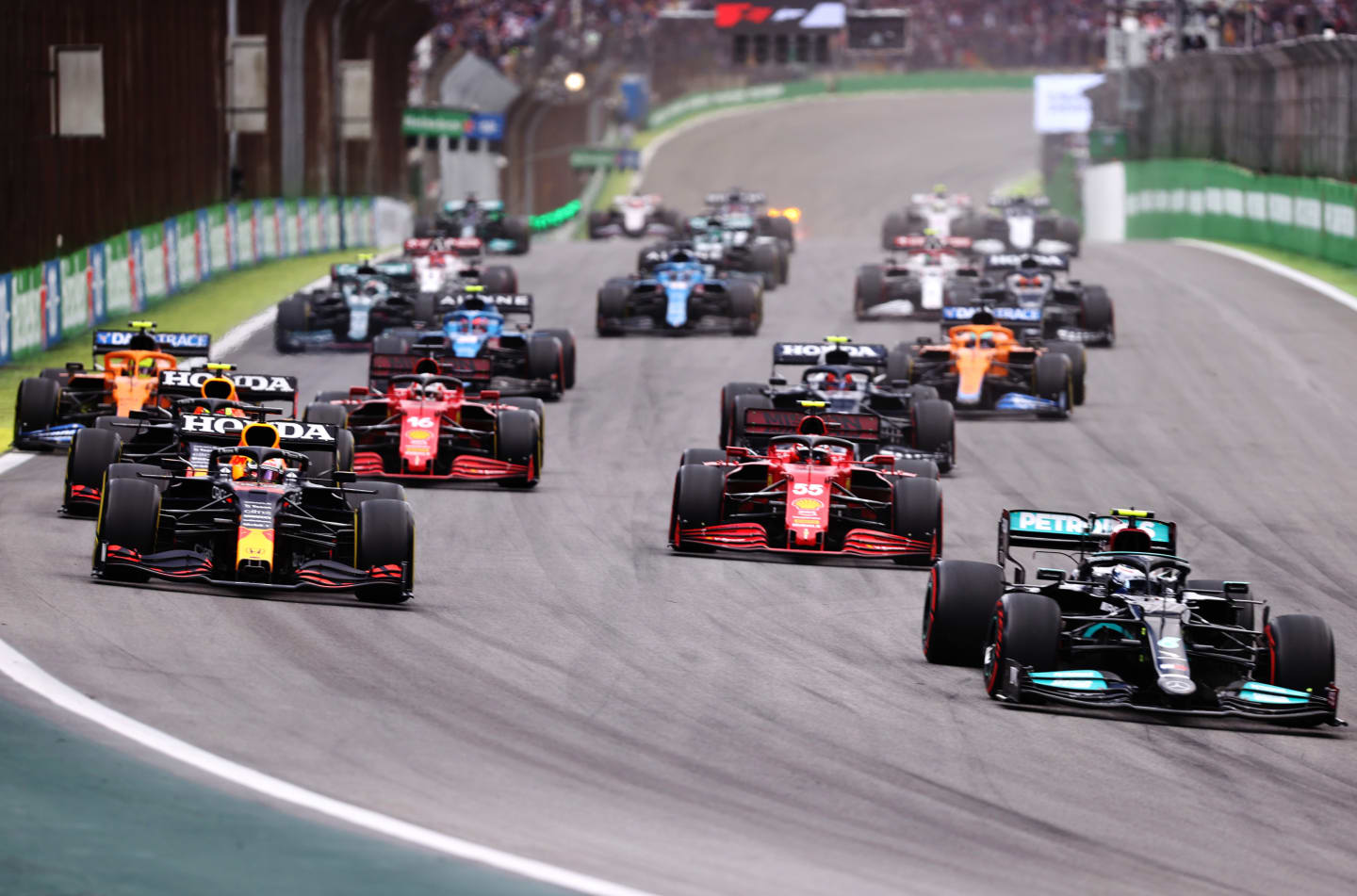 SAO PAULO, BRAZIL - NOVEMBER 13: Valtteri Bottas of Finland driving the (77) Mercedes AMG Petronas