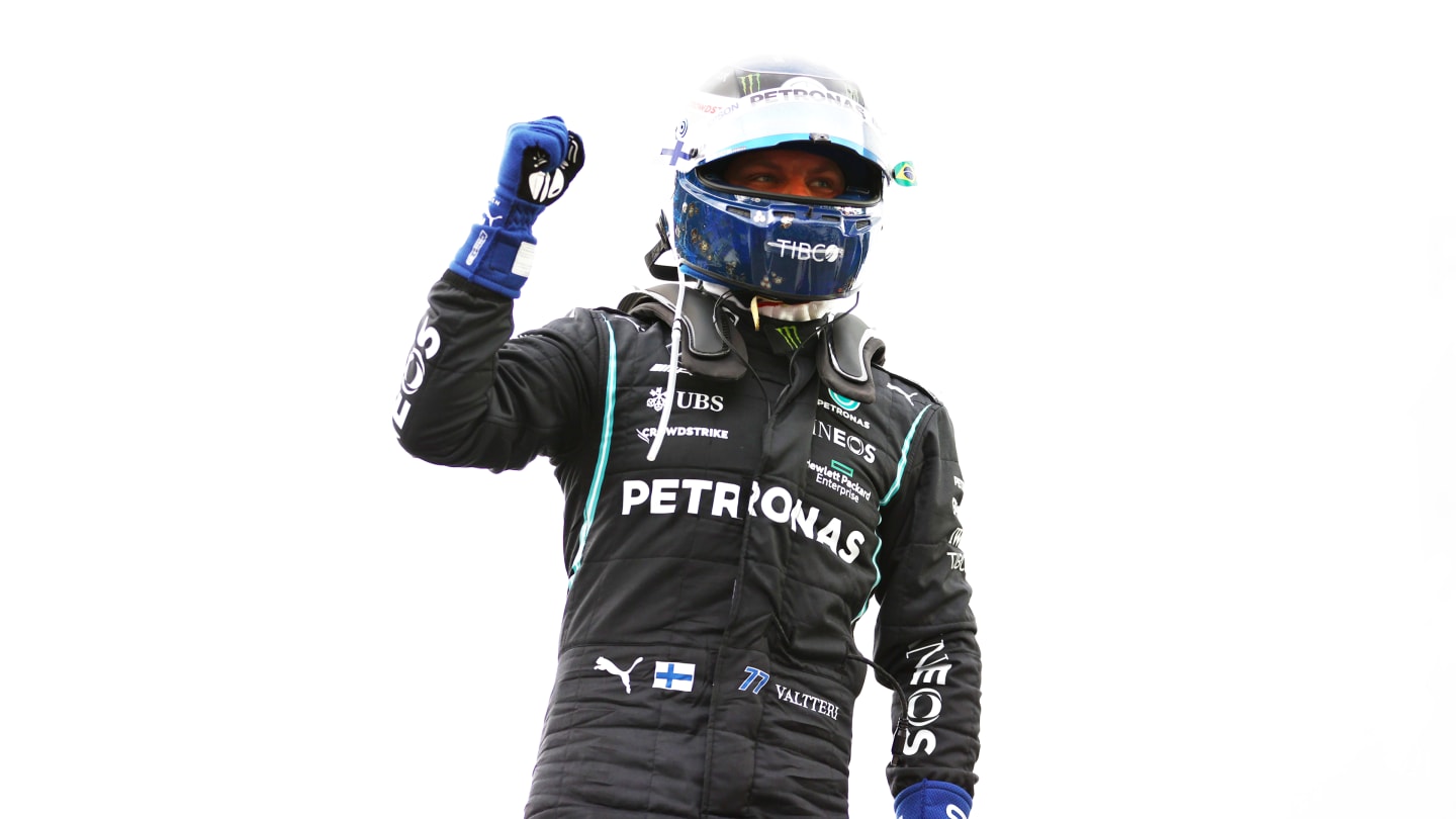 SAO PAULO, BRAZIL - NOVEMBER 13: Sprint winner Valtteri Bottas of Finland and Mercedes GP