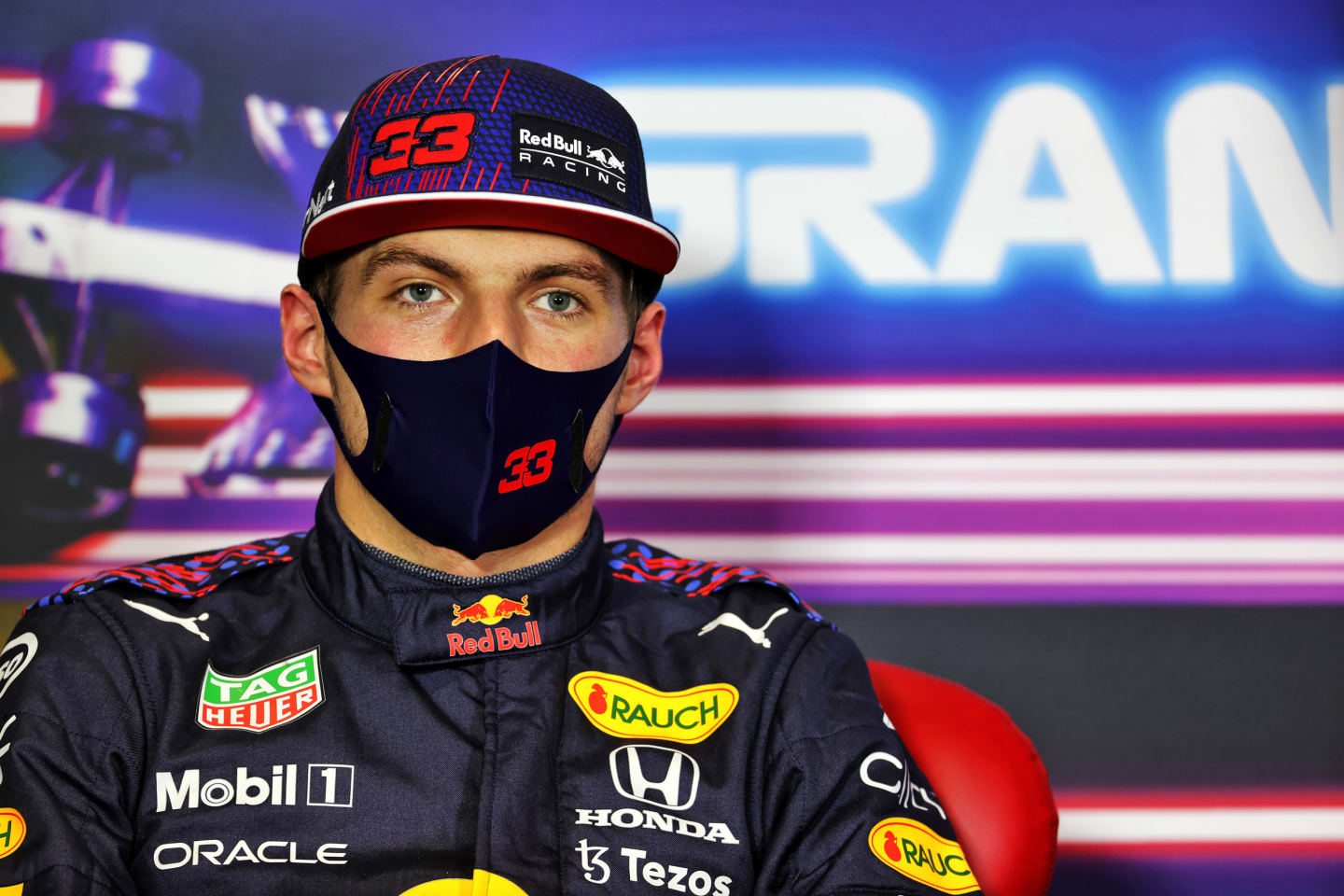 SAO PAULO, BRAZIL - NOVEMBER 13: Second placed Max Verstappen of Netherlands and Red Bull Racing talks in the press conference after the sprint ahead of the F1 Grand Prix of Brazil at Autodromo Jose Carlos Pace on November 13, 2021 in Sao Paulo, Brazil. (Photo by XPB - Pool/Getty Images)