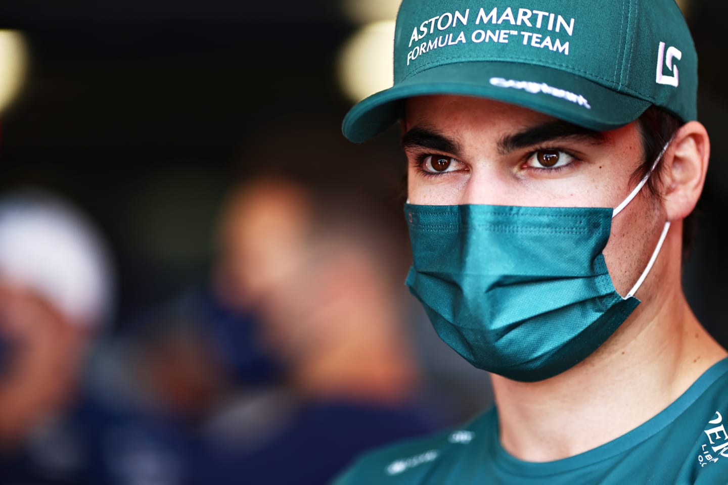 SAO PAULO, BRAZIL - NOVEMBER 14: Lance Stroll of Canada and Aston Martin F1 Team looks on before the F1 Grand Prix of Brazil at Autodromo Jose Carlos Pace on November 14, 2021 in Sao Paulo, Brazil. (Photo by Mark Thompson/Getty Images)