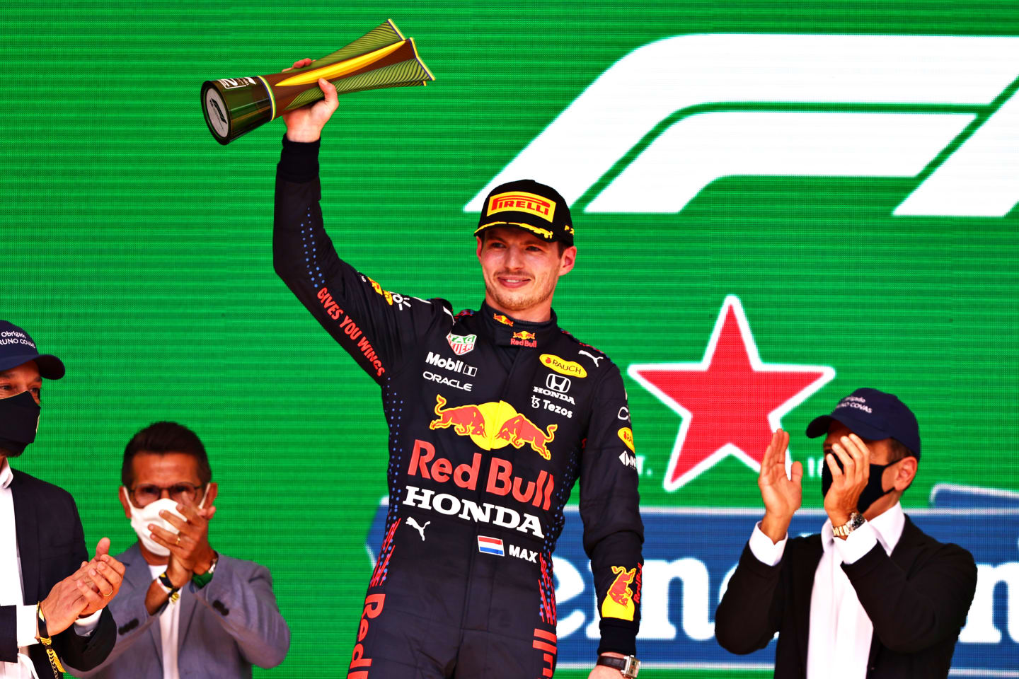 SAO PAULO, BRAZIL - NOVEMBER 14: Second placed Max Verstappen of Netherlands and Red Bull Racing