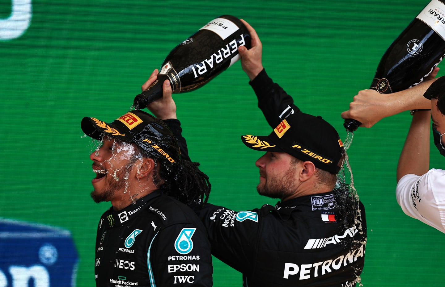 SAO PAULO, BRAZIL - NOVEMBER 14: Race winner Lewis Hamilton of Great Britain and Mercedes GP and