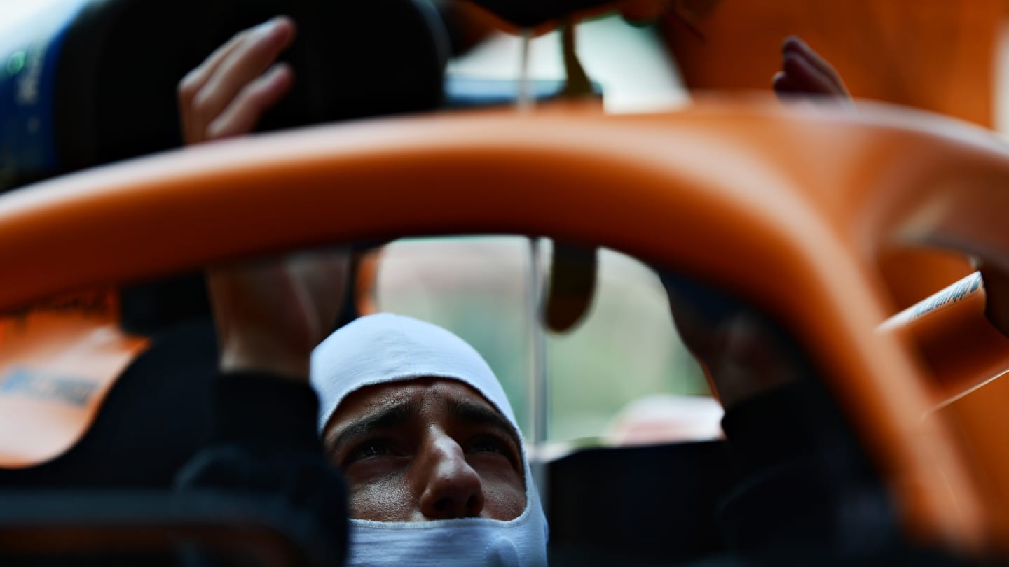 SAO PAULO, BRAZIL - NOVEMBER 14: Daniel Ricciardo of Australia and McLaren F1 prepares to drive on