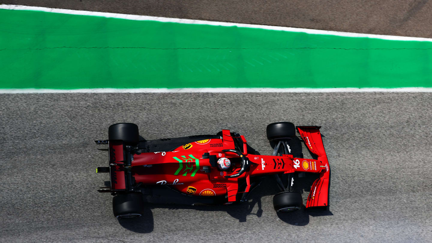 IMOLA, ITALY - APRIL 16: Charles Leclerc of Monaco driving the (16) Scuderia Ferrari SF21 during