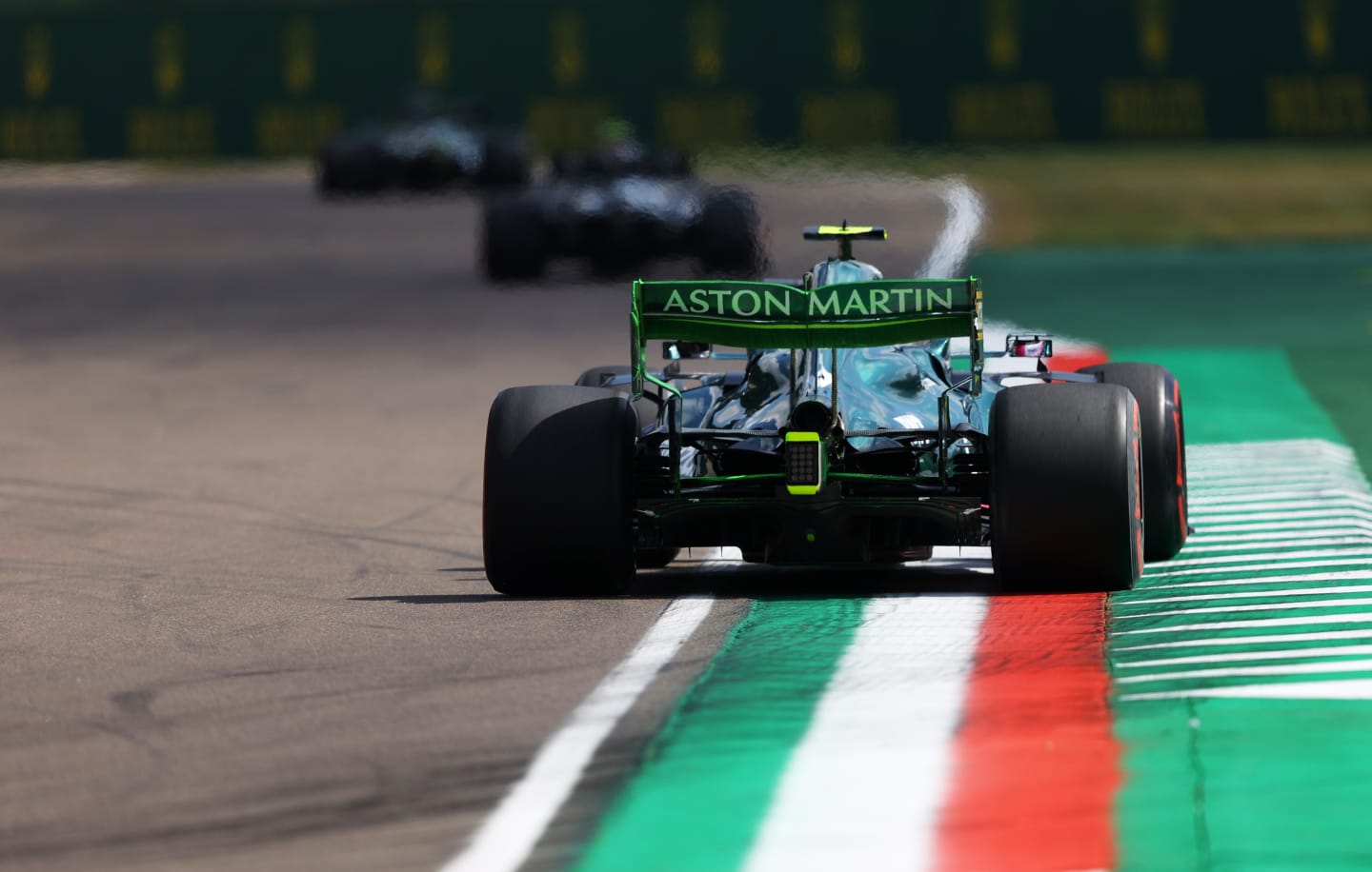 IMOLA, ITALY - APRIL 16: Sebastian Vettel of Germany driving the (5) Aston Martin AMR21 Mercedes on track during practice ahead of the F1 Grand Prix of Emilia Romagna at Autodromo Enzo e Dino Ferrari on April 16, 2021 in Imola, Italy. (Photo by Bryn Lennon/Getty Images)
