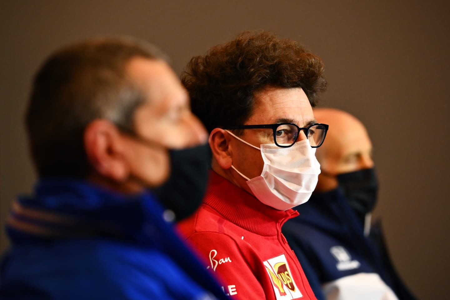 IMOLA, ITALY - APRIL 16: Scuderia Ferrari Team Principal Mattia Binotto talks in the Team