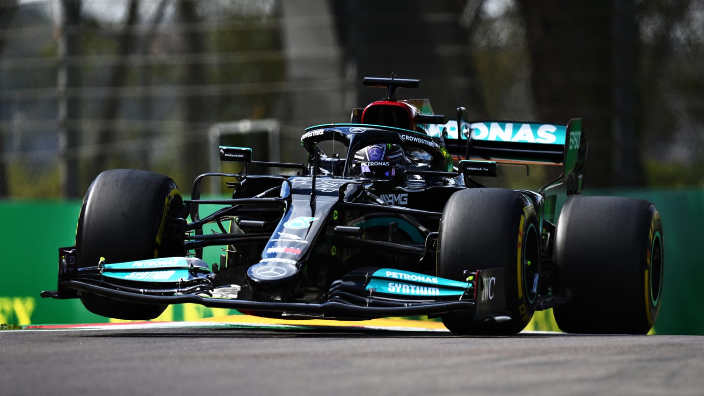 IMOLA, ITALY - APRIL 16: Lewis Hamilton of Great Britain driving the (44) Mercedes AMG Petronas F1