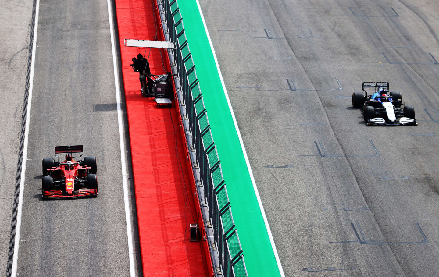 IMOLA, ITALY - APRIL 17: Charles Leclerc of Monaco driving the (16) Scuderia Ferrari SF21 in the