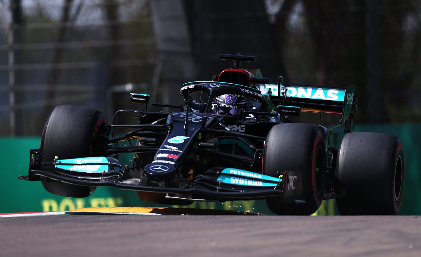 IMOLA, ITALY - APRIL 17: Lewis Hamilton of Great Britain driving the (44) Mercedes AMG Petronas F1