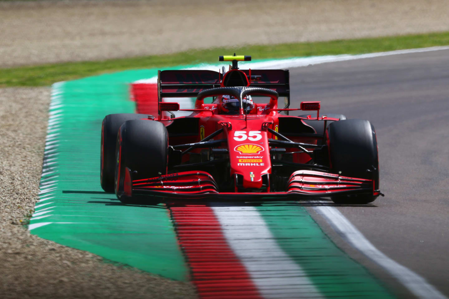 IMOLA, ITALY - APRIL 17:  Carlos Sainz of Spain driving the (55) Scuderia Ferrari SF21 during