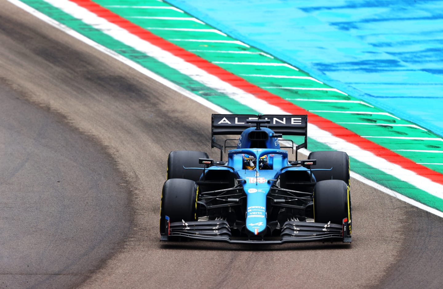 IMOLA, ITALY - APRIL 18: Fernando Alonso of Spain driving the (14) Alpine A521 Renault on track