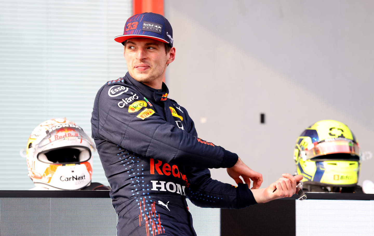 IMOLA, ITALY - APRIL 18: Race winner Max Verstappen of Netherlands and Red Bull Racing celebrates in parc ferme during the F1 Grand Prix of Emilia Romagna at Autodromo Enzo e Dino Ferrari on April 18, 2021 in Imola, Italy. (Photo by Bryn Lennon/Getty Images)