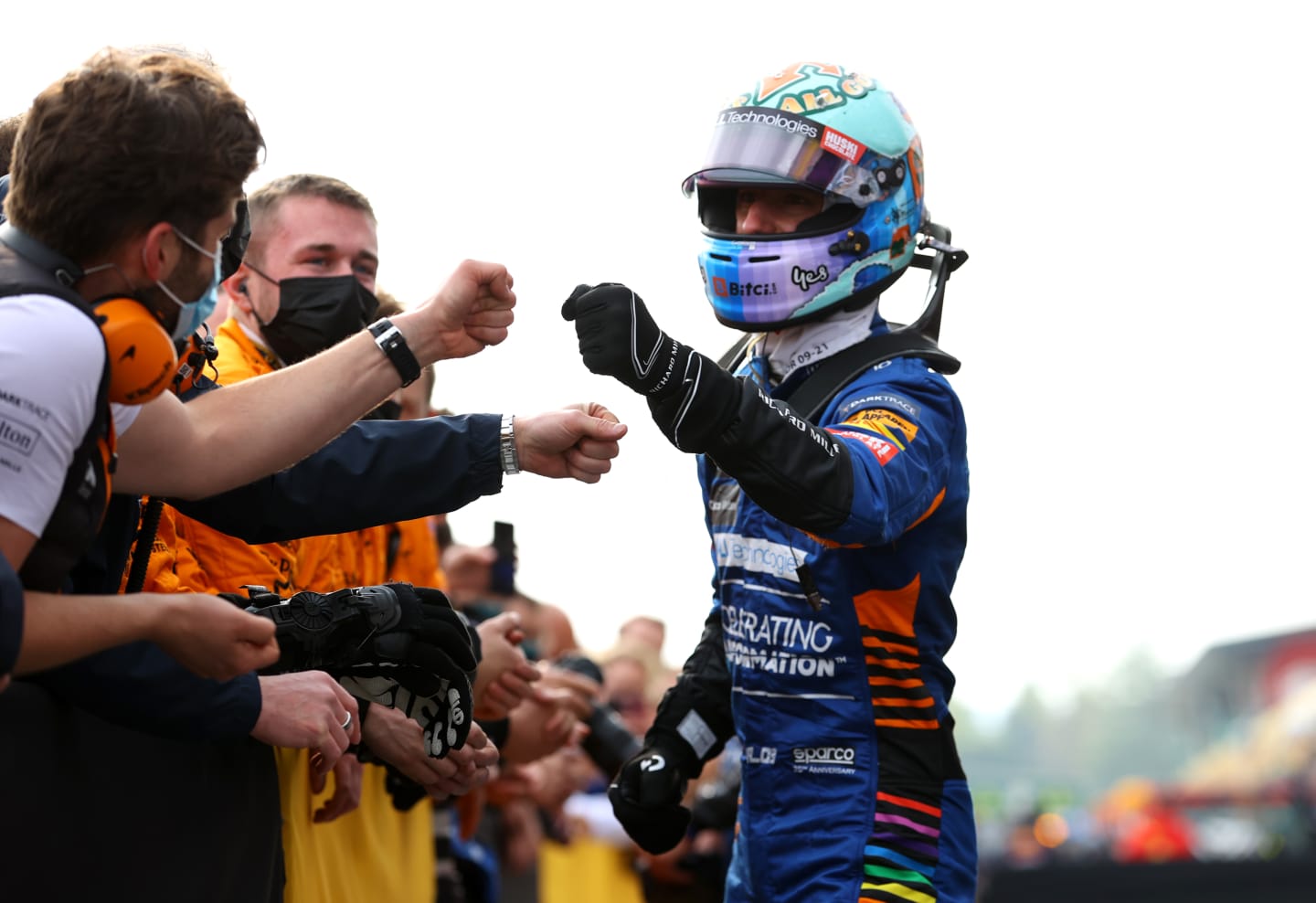 IMOLA, ITALY - APRIL 18: Sixth placed Daniel Ricciardo of Australia and McLaren F1 celebrates in