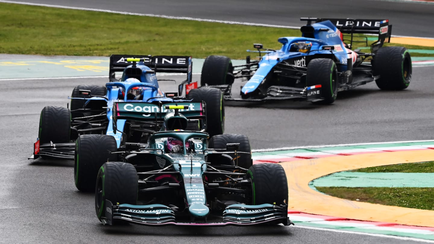 IMOLA, ITALY - APRIL 18: Sebastian Vettel of Germany driving the (5) Aston Martin AMR21 Mercedes