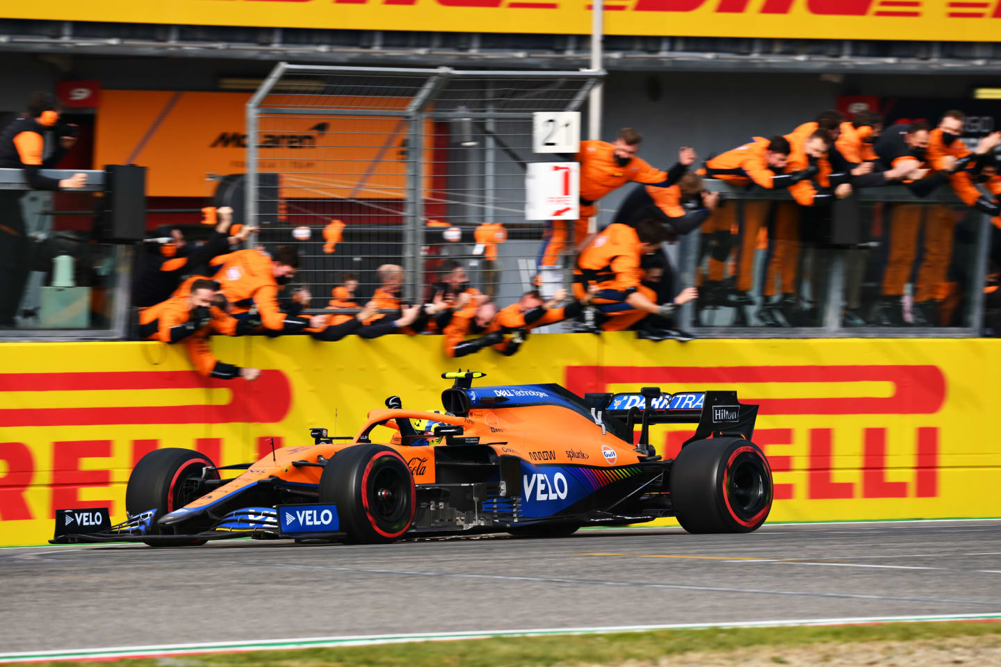 IMOLA, ITALY - APRIL 18: Third placed Lando Norris of Great Britain driving the (4) McLaren F1 Team