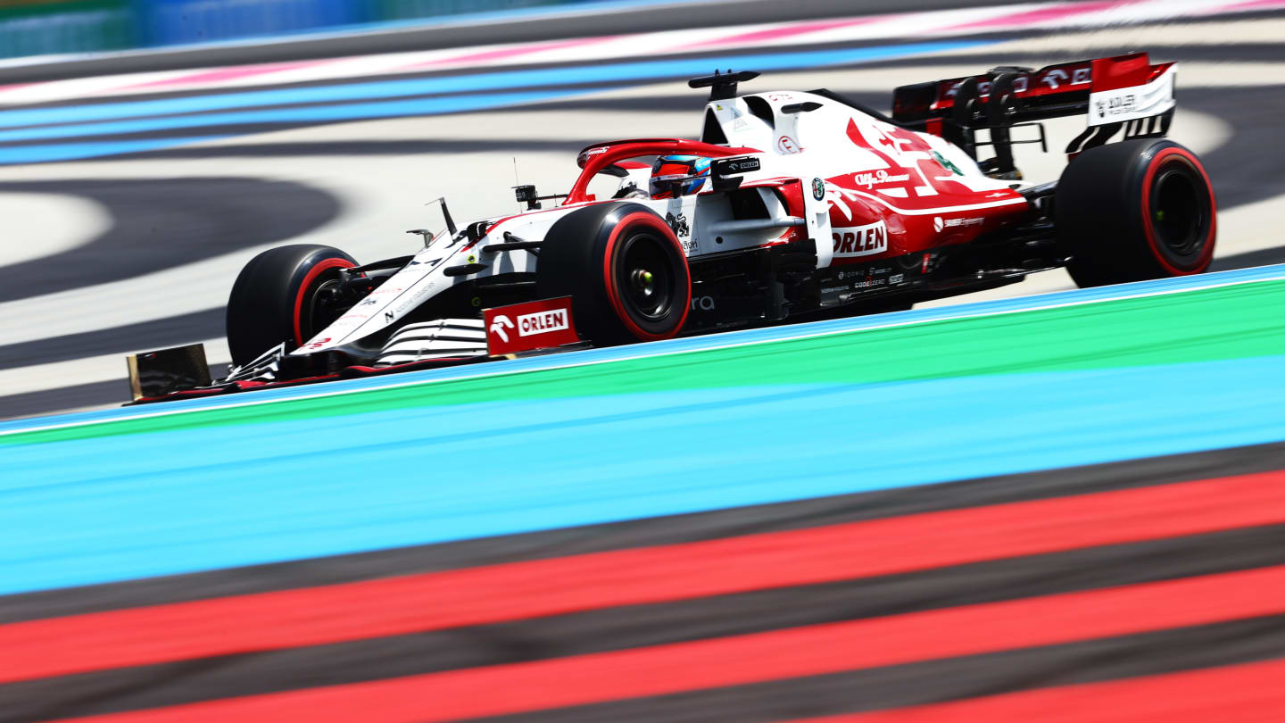 LE CASTELLET, FRANCE - JUNE 18: Kimi Raikkonen of Finland driving the (7) Alfa Romeo Racing C41 Ferrari on track during practice ahead of the F1 Grand Prix of France at Circuit Paul Ricard on June 18, 2021 in Le Castellet, France. (Photo by Dan Istitene - Formula 1/Formula 1 via Getty Images)