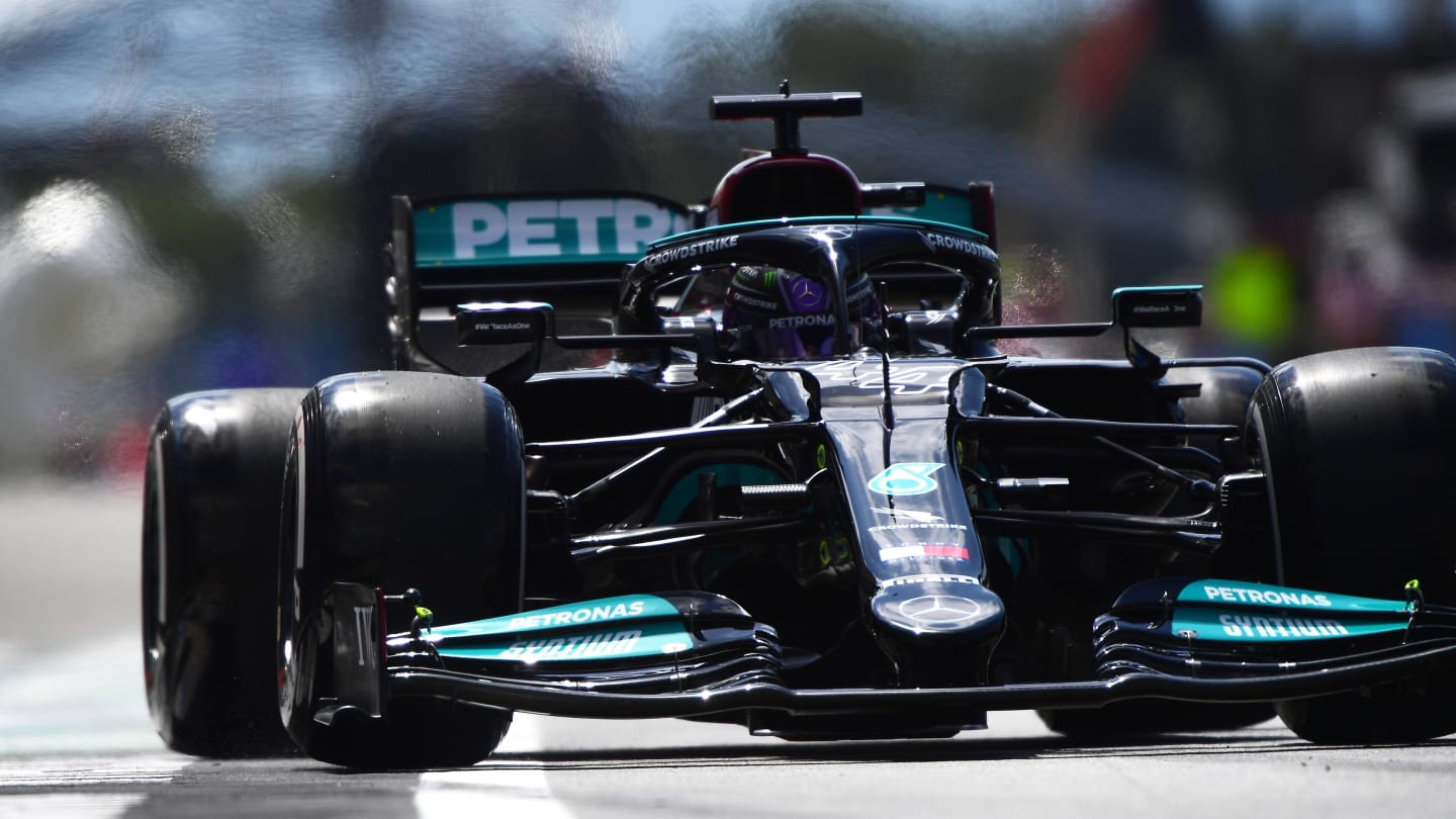 LE CASTELLET, FRANCE - JUNE 18: Lewis Hamilton of Great Britain driving the (44) Mercedes AMG Petronas F1 Team Mercedes W12 during practice ahead of the F1 Grand Prix of France at Circuit Paul Ricard on June 18, 2021 in Le Castellet, France. (Photo by Mario Renzi - Formula 1/Formula 1 via Getty Images)
